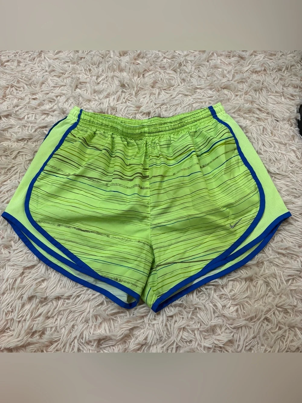 Nike Women’s Neon Lime Athletic Shorts with Blue Trim